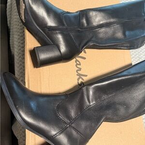 Clarks Women's Sleek Black Heeled Boots